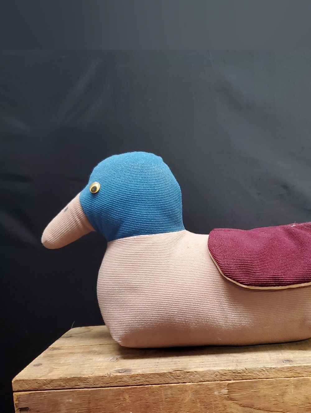 Vintage Farmhouse Quilted Weighted Corduroy Fabric Mallard Duck Doorstop - Picture 3 of 8